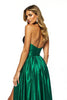Load image into Gallery viewer, Black Green Satin Halter A Line Maxi Prom Dress with Slit