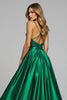 Load image into Gallery viewer, Sparkly Dark Green Deep V-Neck Satin Maxi Prom Dress with Slit