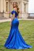 Load image into Gallery viewer, Sparkly Royal Blue Mermaid Satin Maxi Prom Dress with Beading