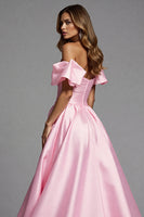 Load image into Gallery viewer, Pink Satin A Line Maxi Prom Dress with Ruffles