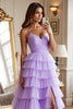 Load image into Gallery viewer, Purple Tulle A Line Tiered Maxi Prom Dress with Slit