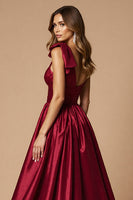 Load image into Gallery viewer, Burgundy A Line Satin One Shoulder Maxi Prom Dress with Slit