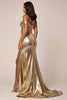 Load image into Gallery viewer, Golden Metallic A Line Maxi Prom Dress with Slit