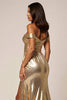 Load image into Gallery viewer, Golden Metallic A Line Maxi Prom Dress with Slit