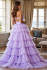 Load image into Gallery viewer, Purple Tulle Tiered A Line Maxi Prom Dress with Slit
