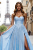 Load image into Gallery viewer, Blue Satin A Line Sweetheart Maxi Prom Dress with Slit