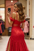 Load image into Gallery viewer, Red Cold Shoulder Maxi Lace Prom Dress with Slit