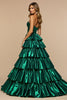 Load image into Gallery viewer, Dark Green A Line Satin Tiered Maxi Prom Dress with Slit