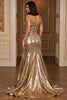 Load image into Gallery viewer, Golden A Line Metallic Maxi Prom Dress with Slit