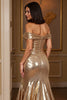 Load image into Gallery viewer, Golden A Line Metallic Maxi Prom Dress with Slit