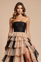 Load image into Gallery viewer, Black and Pink Tulle A Line Maxi Prom Dress with Slit