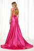 Load image into Gallery viewer, Fuchsia Satin A Line Maxi Prom Dress with Slit