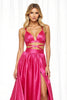 Load image into Gallery viewer, Fuchsia Satin A Line Maxi Prom Dress with Slit