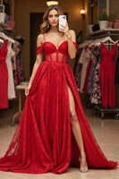 Load image into Gallery viewer, Red Corset A Line Corset Maxi Lace Prom Dress