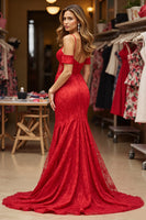 Load image into Gallery viewer, Red Corset A Line Corset Maxi Lace Prom Dress