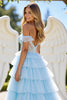 Load image into Gallery viewer, Blue A Line Tulle Tiered Maxi Corset Prom Dress with Appliques