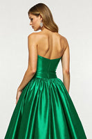 Load image into Gallery viewer, Dark Green A Line Strapless Maxi Satin Prom Dress with Slit