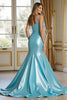 Load image into Gallery viewer, Blue Satin Mermaid Ruched Maxi Prom Dress with Slit