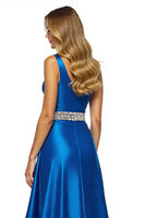 Load image into Gallery viewer, Royal Blue One Shoulder A Line Maxi Satin Prom Dress with Slit