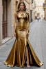 Load image into Gallery viewer, Blue Ruffled Satin Mermaid Maxi Prom Dress with Slit