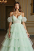 Load image into Gallery viewer, Green Tulle Ball Gown Maxi Prom Dress with Appliques