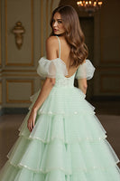 Load image into Gallery viewer, Green Tulle Ball Gown Maxi Prom Dress with Appliques