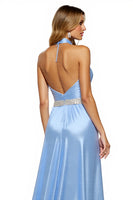 Load image into Gallery viewer, Sparkly Blue A Line Halter Maxi Satin Prom Dress with Slit