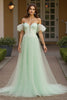 Load image into Gallery viewer, Green Tulle A Line Off the Shoulder Maxi Prom Dress with Appliques