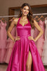 Load image into Gallery viewer, Fuchsia A Line Halter Maxi Satin Prom Dress with Slit