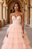 Load image into Gallery viewer, Blush Ball Gown Tulle Maxi Prom Dress with Ruffles