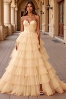 Load image into Gallery viewer, Blush Ball Gown Tulle Maxi Prom Dress with Ruffles
