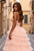 Load image into Gallery viewer, Sparkly Blush Ball Gown Tiered Maxi Prom Dress with Slit