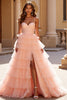 Load image into Gallery viewer, Blush A Line Tulle Tiered Maxi Corset Prom Dress with Appliques