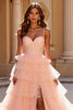 Load image into Gallery viewer, Blush A Line Tulle Tiered Maxi Corset Prom Dress with Appliques