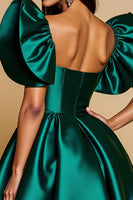 Load image into Gallery viewer, Dark Green A Line Short Satin Prom Dress with Ruffles
