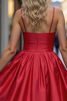 Load image into Gallery viewer, Red A Line Short Satin Prom Dress with 3D Flowers