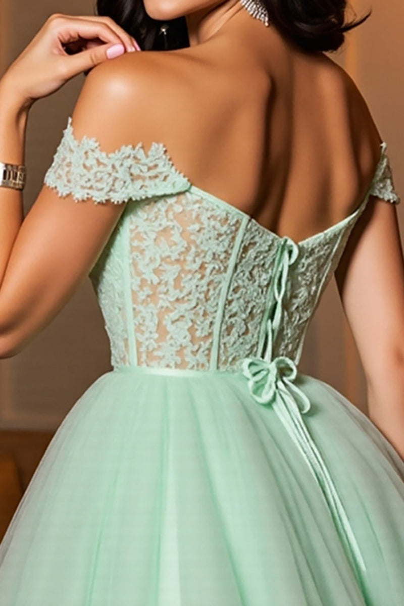 Load image into Gallery viewer, Light Green Corset A Line Short Tulle Prom Dress