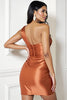 Load image into Gallery viewer, Brown Bodycon Satin One Shoulder Short Prom Dress