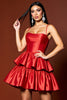 Load image into Gallery viewer, Red A Line Tiered Short Satin Prom Dress