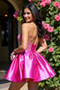 Load image into Gallery viewer, Sparkly Fuchsia A Line Corset Short Satin Prom Dress with Beading