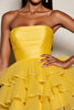 Load image into Gallery viewer, Yellow A Line Tulle Strapless Tiered Short Prom Dress