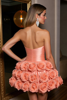 Orange Satin A Line Short Prom Dress with 3D Flowers