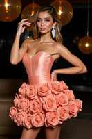 Load image into Gallery viewer, Orange Satin A Line Short Prom Dress with 3D Flowers