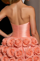 Load image into Gallery viewer, Orange Satin A Line Short Prom Dress with 3D Flowers