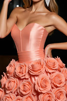 Load image into Gallery viewer, Orange Satin A Line Short Prom Dress with 3D Flowers