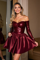 Load image into Gallery viewer, Sparkly Burgundy Sequins A Line Short Prom Dress