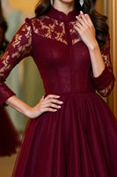 Load image into Gallery viewer, Burgundy A Line Tulle Short Corset Prom Dress with Lace