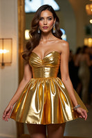 Load image into Gallery viewer, Metallic Golden A Line Sweetheart Short Prom Dress