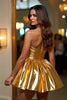 Load image into Gallery viewer, Metallic Golden A Line Sweetheart Short Prom Dress