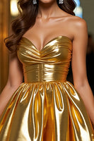 Load image into Gallery viewer, Metallic Golden A Line Sweetheart Short Prom Dress